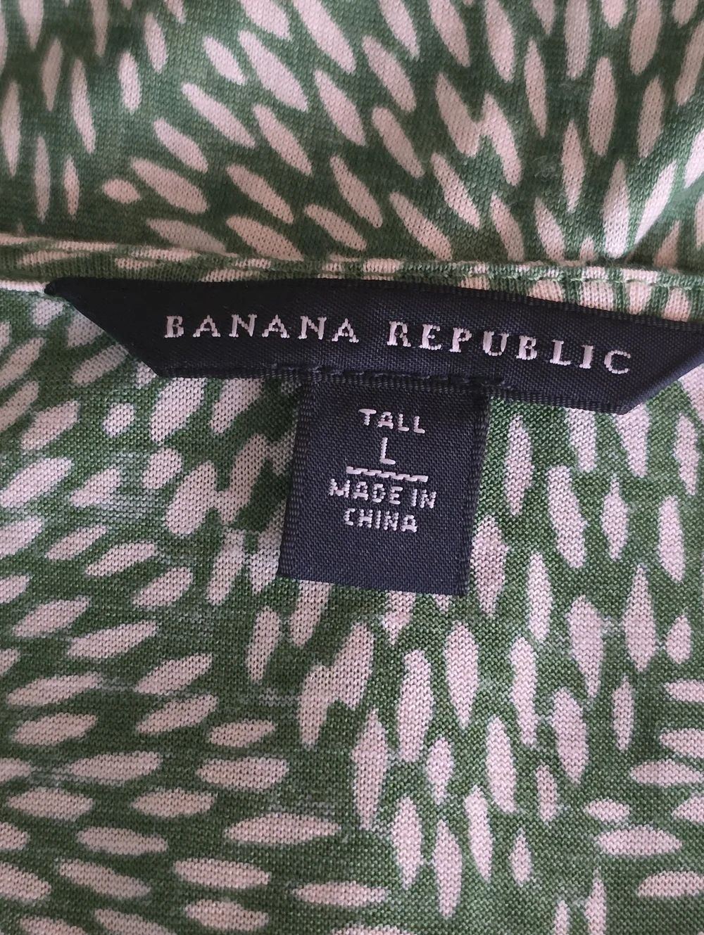 Banana Republic Silk Linen Dress Green White Print V Neck Tie Back L Tall - Picture 7 of 8